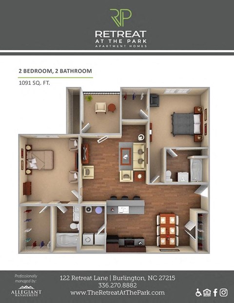 2 Bed 2 Bath Poppy Floorplan
